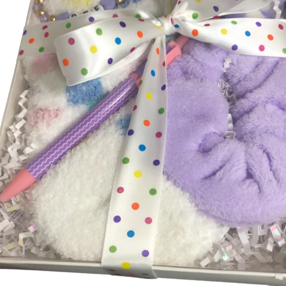 Hair Scrunchies, Fuzzy Polka Dot Socks & Friendship Bracelet Gift Set
